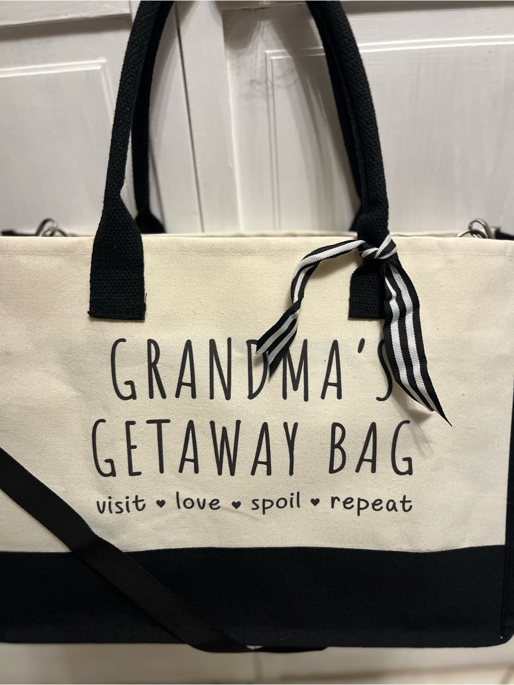 Grandma’s Getaway Bag Canvas Tote | Novelty Gift Bag | Black & White